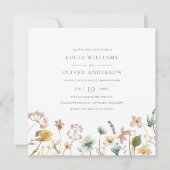 Elegant Square Waterverf Wildflower Wedding Kaart (Voorkant)