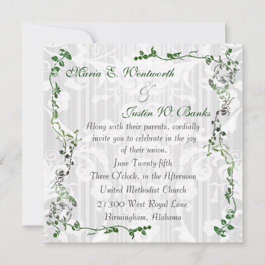 Elegant Square White Damask Wedding Invitation Kaart (Voorkant)