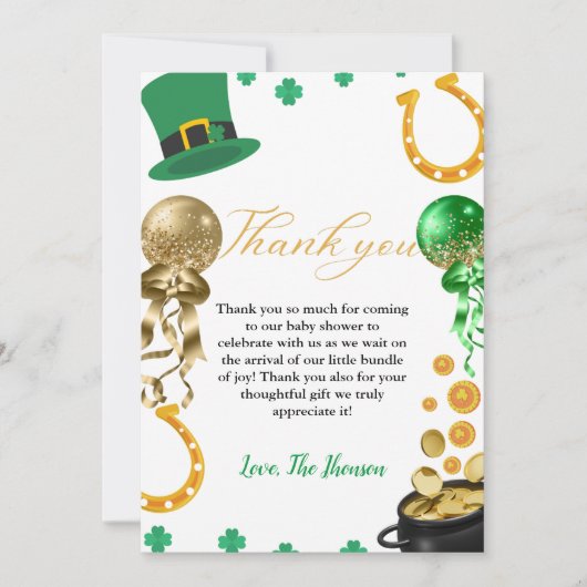 Elegant st patrick dag baby shower dank u kaart (Voorkant)