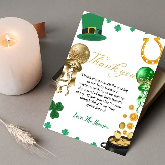Elegant st patrick dag baby shower dank u kaart
