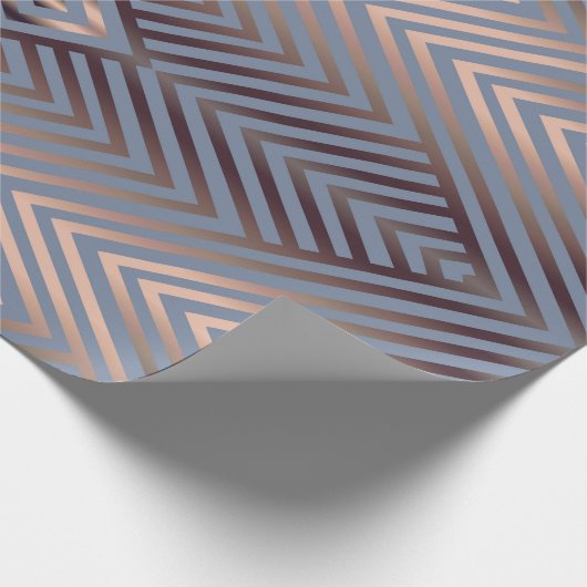 Elegant staalblauw en zandkleurig modern chevron cadeaupapier (Hoek)