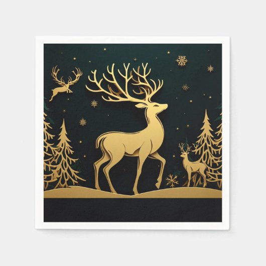Elegant Stag – Golden Forest Silhouette Servet (Voorkant)