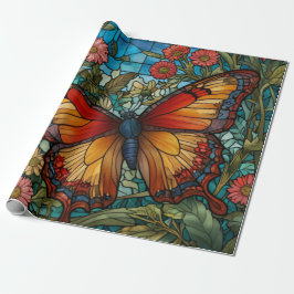 Elegant stain glass butterfly garden cadeaupapier