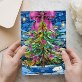 Elegant stained glass coquette bow Christmas tree  Feestdagenkaart