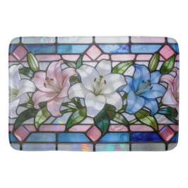 Elegant Stained Glass Lily Floral Design in Soft P Badmat
