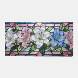 Elegant Stained Glass Lily Floral Design in Soft P Bureaumat