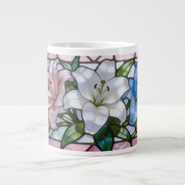 Elegant Stained Glass Lily Floral Design in Soft P Grote Koffiekop