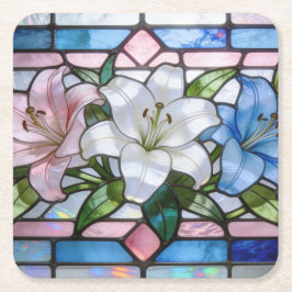 Elegant Stained Glass Lily Floral Design in Soft P Kartonnen Onderzetters