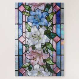 Elegant Stained Glass Lily Floral Design in Soft P Legpuzzel