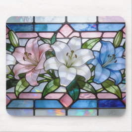 Elegant Stained Glass Lily Floral Design in Soft P Muismat