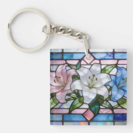 Elegant Stained Glass Lily Floral Design in Soft P Sleutelhanger