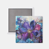 Elegant Stained Glass Purple & Blue Floral Magnet (Voorkant / Achterkant)