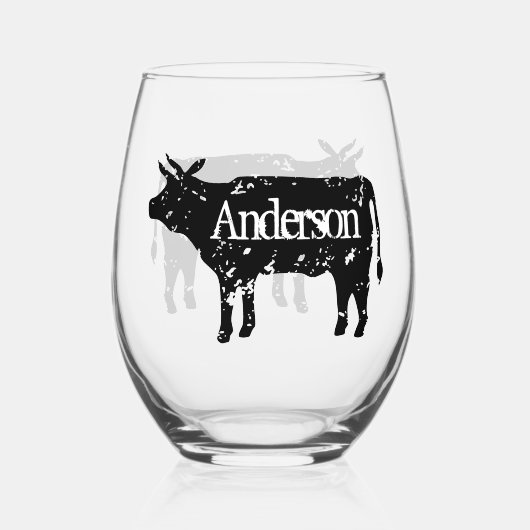 Elegant stamloos wijnglas met koe silhouet wijnglas zonder voet (Achterkant)