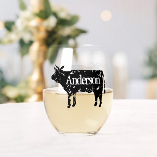 Elegant stamloos wijnglas met koe silhouet zonder voet