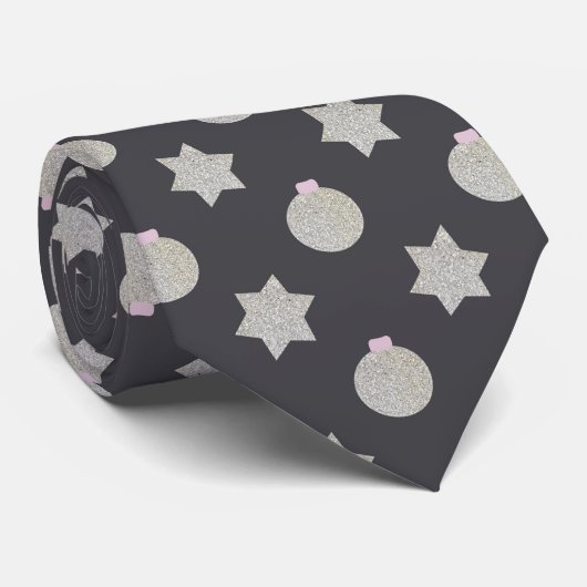Elegant Star en Kerstmis Bauble Silver en Black Stropdas (Opgerold)