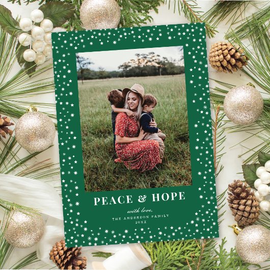 Elegant Star Lijst Donkergroen One Foto Feestdagenkaart