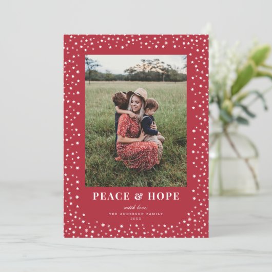 Elegant Star Lijst Feestelijke Red One Foto Feestdagenkaart (Staand voorkant)