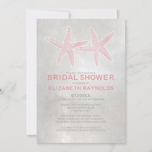 Elegant Starfish Beach Bridal Shower Invitations Kaart (Voorkant)