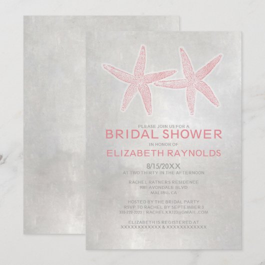 Elegant Starfish Beach Bridal Shower Invitations Kaart (Voorkant / Achterkant)