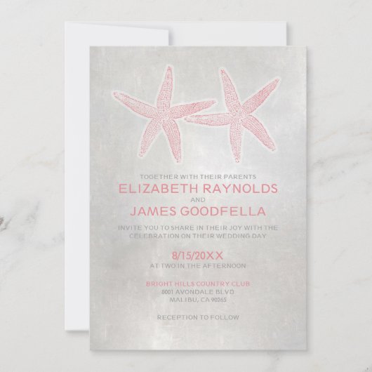 Elegant Starfish Beach Wedding Invitations Kaart (Voorkant)