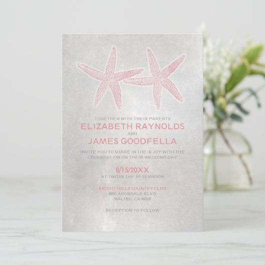 Elegant Starfish Beach Wedding Invitations Kaart (Staand voorkant)