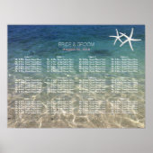 Elegant Starfish Blue Beach Wedding Seding Chart Poster (Voorkant)