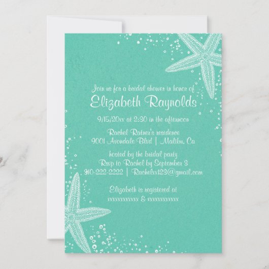 Elegant Starfish Bridal Shower Invitations Kaart (Voorkant)