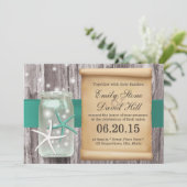 Elegant Starfish & Mason Jar Beach Wedding Kaart (Staand voorkant)