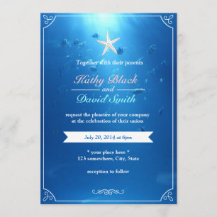 Elegant Starfish Ocean Blue Wedding Invitations Kaart