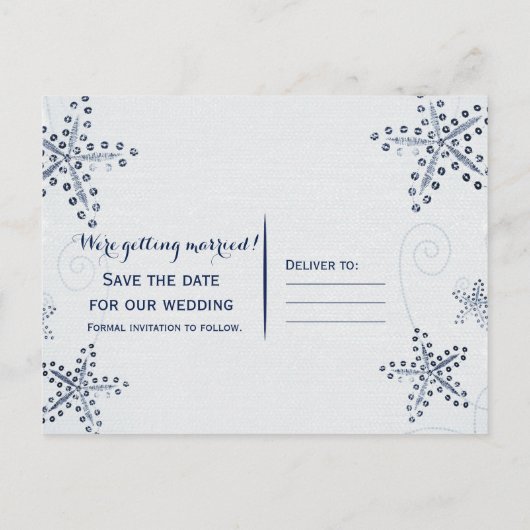 Elegant Starfish & Sequins Beach Save the Date Aankondigingskaart (Achterkant)