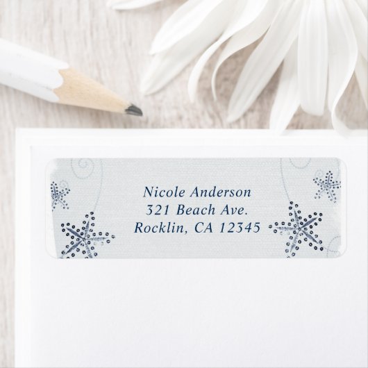 Elegant Starfish & Sequins Blue Beach Invitation Etiket (Insitu)