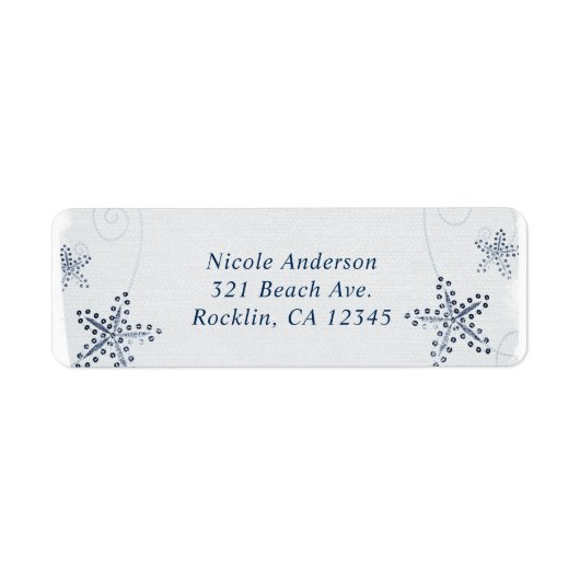Elegant Starfish & Sequins Blue Beach Invitation Etiket (Voorkant)