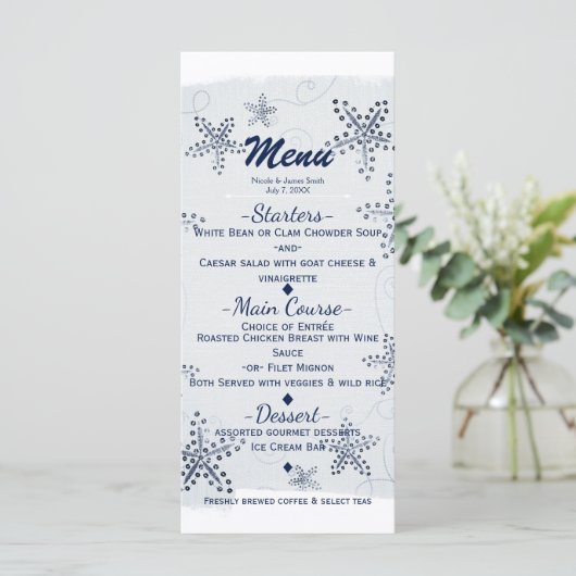 Elegant Starfish & Sequins Blue Beach Party Menu (Staand voorkant)