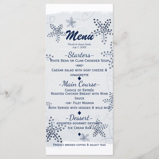 Elegant Starfish & Sequins Blue Beach Party Menu (Voorkant)