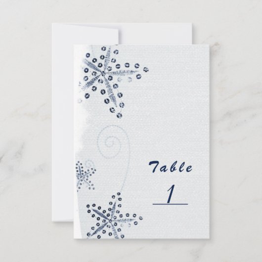 Elegant Starfish & Sequins Blue Beach Table Number Kaart (Voorkant)