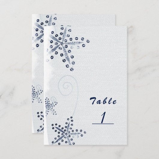Elegant Starfish & Sequins Blue Beach Table Number Kaart (Voorkant / Achterkant)
