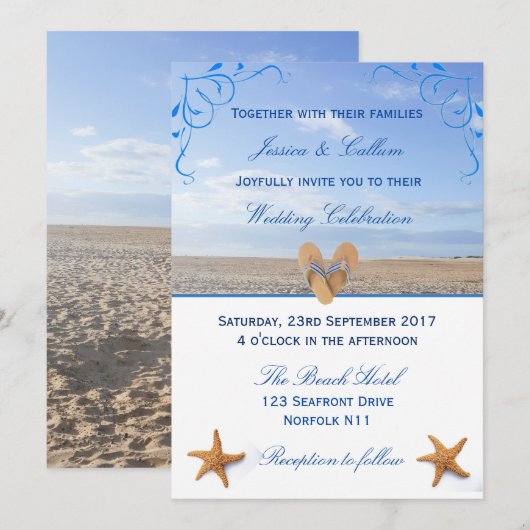 Elegant Starfish & Teenslippers Beach Wedding Kaart (Voorkant / Achterkant)