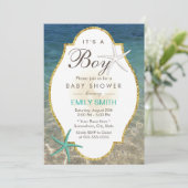 Elegant Starfish Tropical Beach Boy Baby shower Kaart (Staand voorkant)