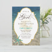 Elegant Starfish Tropical Beach Girl Baby shower Kaart (Staand voorkant)