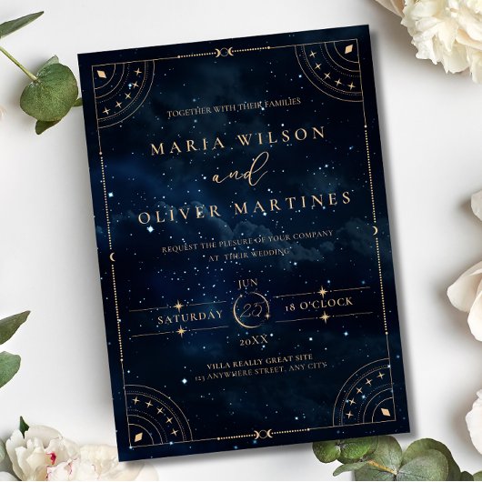 Elegant Starry night Wedding Celestial Wedding  Folie Uitnodiging