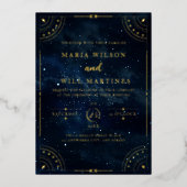 Elegant Starry night Wedding Celestial Wedding  Folie Uitnodiging (Voorkant)