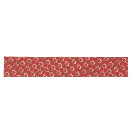 Elegant Starry Pattern Faux Gold Stars Festive Red Lange Tafelloper (Horizontaal)