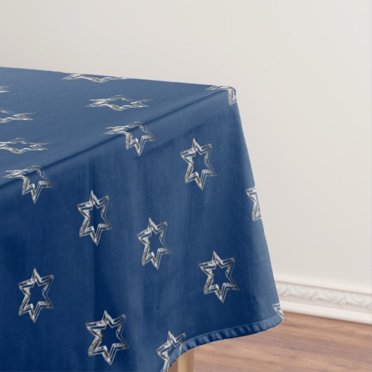 Elegant Starry Pattern Faux Silver Stars Blue Tafelkleed (Voorbeeld)