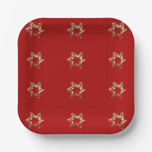 Elegant Starry Pattern Modern Red and Gold Papieren Bordje (Voorkant)