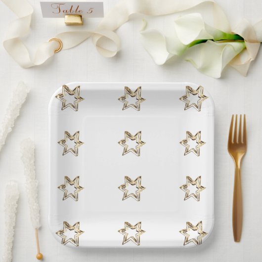 Elegant Starry Pattern Stars Faux Gold Stars Papieren Bordje (Huwelijk)