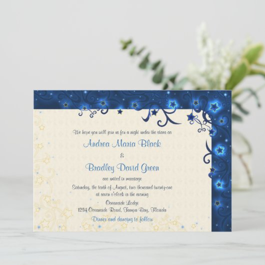 Elegant Starry Sky Wedding Invitation Kaart (Staand voorkant)