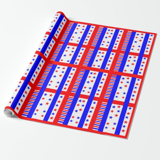Elegant Stars and Stripes Pattern USA Flag Colors Cadeaupapier (Uitgerold)