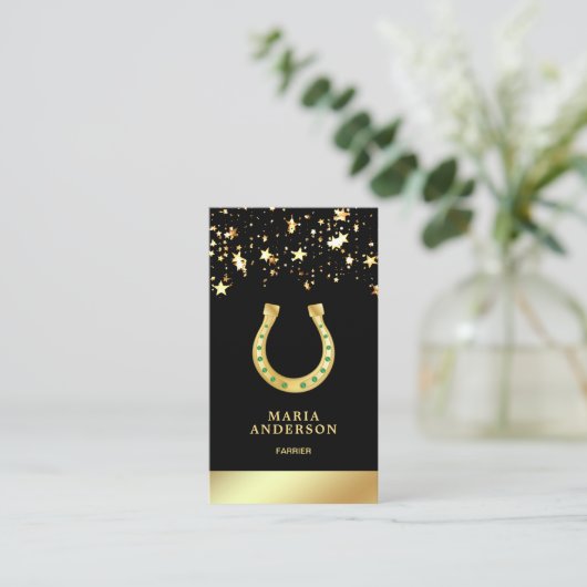 Elegant Stars Confetti Faux Gold Foil Hoefijzer Visitekaartje (Staand voorkant)