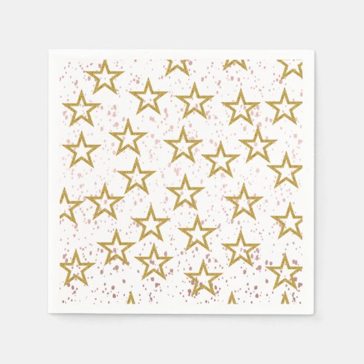Elegant Stars Confetti Roze, Wit en Goud Party Servet (Voorkant)