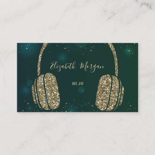 Elegant Stars Green Glitter Headphone DJ Visitekaartje (Voorkant)